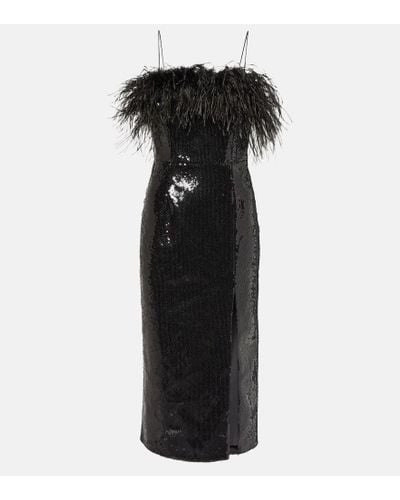 Rebecca Vallance Nika Feather-trimmed Midi Dress - Black