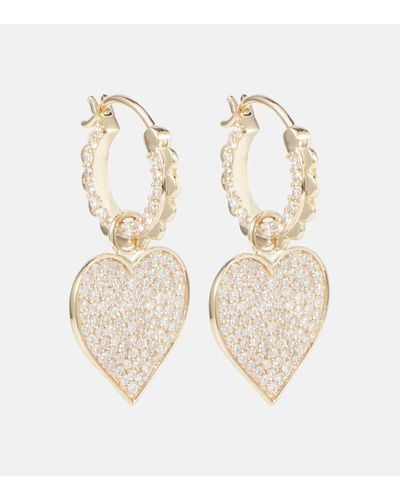Sydney Evan 14kt Gold Scalloped Heart Charm Hoop Earrings With Diamonds - White