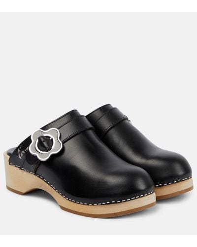 KENZO Buckle-detail Leather Clogs - Black