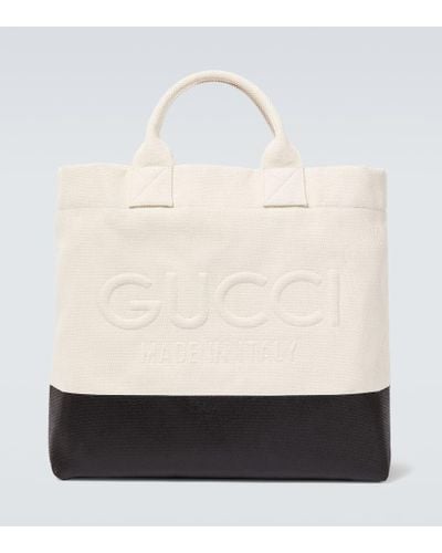 Gucci Canvas Tote Bag With Embossed Detail - White