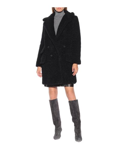 Max Mara Wool Lastra Metallic Faux Fur Coat in Black - Lyst