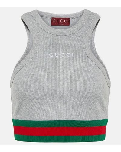 Gucci Logo Cotton-blend Jersey Tank Top - Gray
