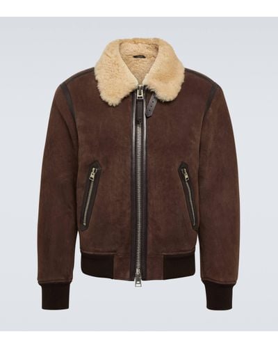 Tom Ford Shearling-trimmed Leather Jacket - Brown