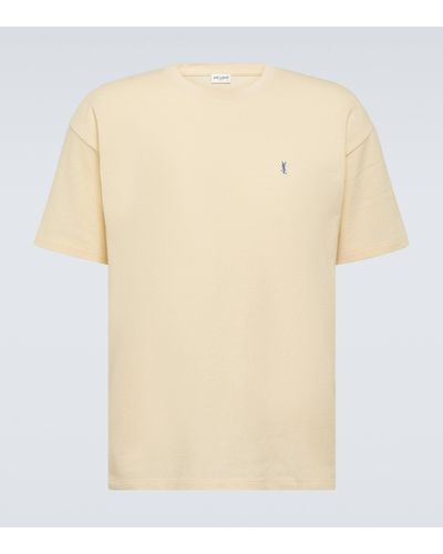 Saint Laurent Cassandre Cotton-blend Pique T-shirt - Natural