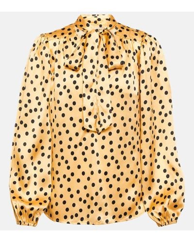 RIXO London Blusa Moss in seta a pois con fiocco - Metallizzato