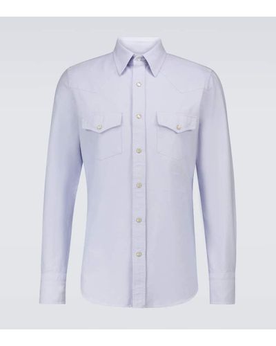 Tom Ford Camisa de algodon de manga larga - Azul