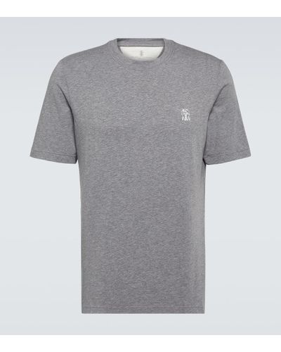 Brunello Cucinelli Camiseta de jersey de algodon con logo - Gris