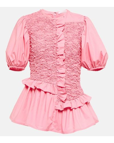 Cecilie Bahnsen Top Carrie in poplin con volant - Rosa