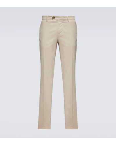 Brunello Cucinelli Mid-rise Cotton-blend Slim Pants - Natural