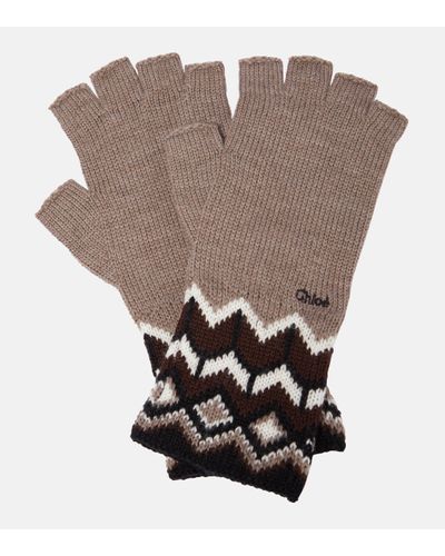 Chloé Fair Isle Wool Fingerless Gloves - Brown