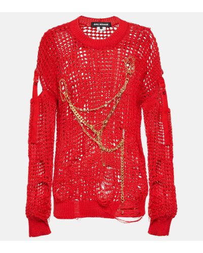 Junya Watanabe Jersey de punto calado con cadena - Rojo