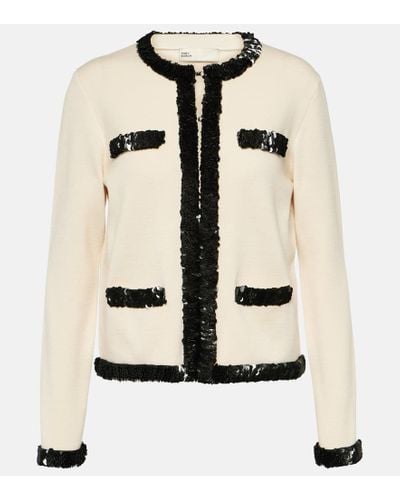 Tory Burch Kendra Sequined Wool Jacket - Natural