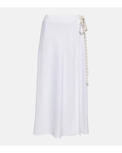 Loro Piana Tania Linen Wrap Midi Skirt - White