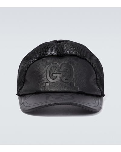 Gucci Jumbo GG Leather And Mesh Baseball Cap - Black