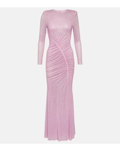 Self-Portrait Verziertes Maxikleid aus Mesh - Pink