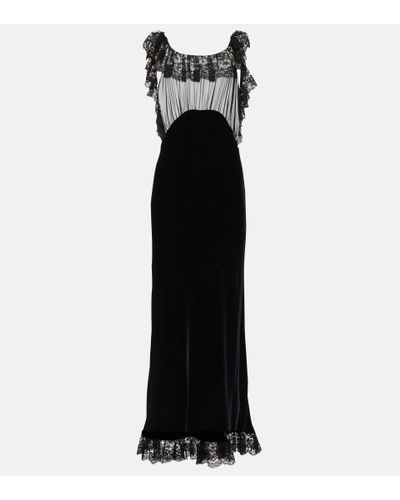 Saint Laurent Lace-trimmed Velvet Dress - Black