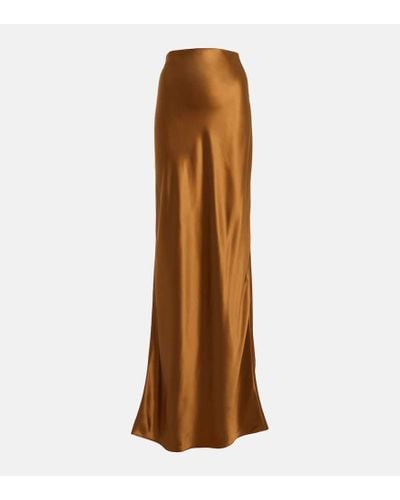 Saint Laurent Silk Floor-length Skirt - Brown