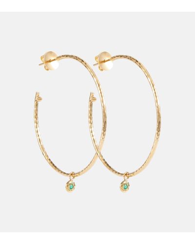 Octavia Elizabeth Nesting Gem Medium 18kt Gold Hoop Earrings With Emeralds - White