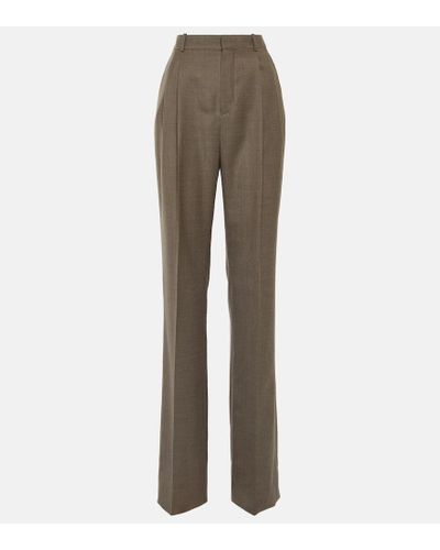 Saint Laurent High-rise Virgin Wool Straight Pants - Gray