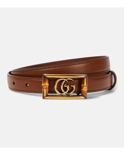 Gucci Cinturon de piel con GG - Marrón