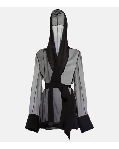 Saint Laurent Blazer de seda translucida con capucha - Negro