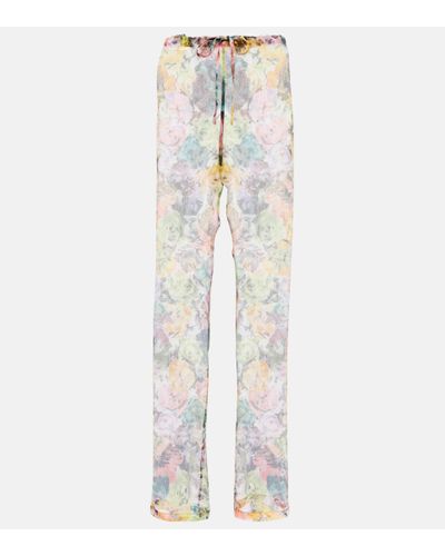 Dries Van Noten Floral Silk Crepe Pants - White