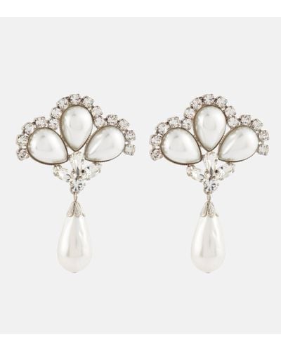 Alessandra Rich Boucles d'oreilles a cristaux et perles fantaisie - Blanc