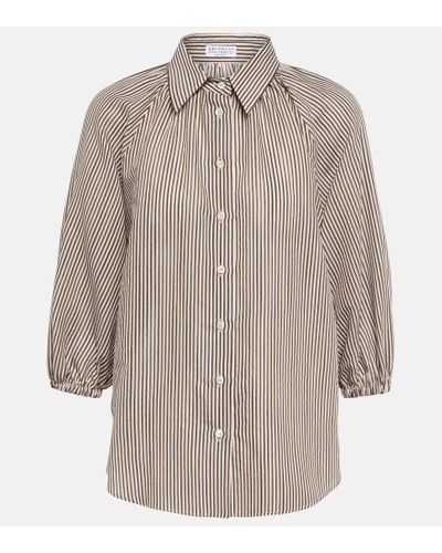 Brunello Cucinelli Striped Cotton And Silk-blend Shirt - Brown
