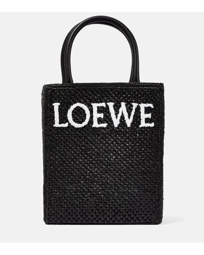 Loewe Leather-trimmed Raffia Tote - Black