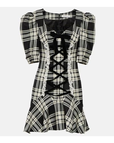 Alessandra Rich Lace-up Checked Wool Minidress - Black