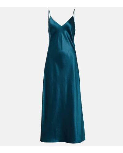 JOSEPH Clea Silk Satin Midi Dress - Blue