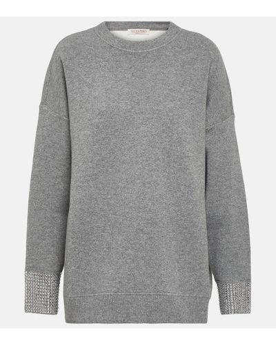Valentino Embellished Wool-blend Sweater - Gray