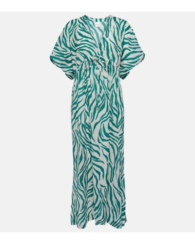 Max Mara Dorotea Zebra-print Cotton Midi Dress - Green