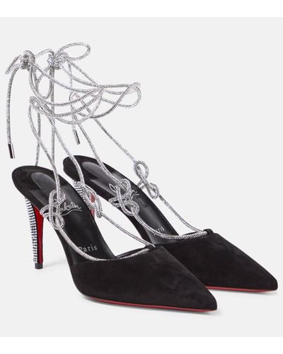 Christian Louboutin Astrid Lace Strassita 85 Suede Court Shoes - Black