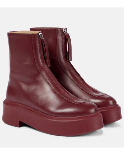 The Row Zipped 1 Leather Ankle Boots - Red