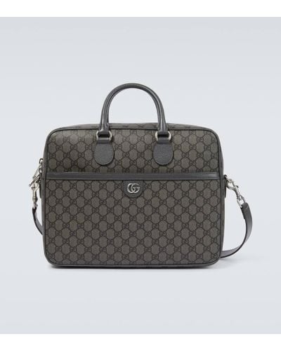 Gucci GG Supreme Leather-trimmed Briefcase - Gray