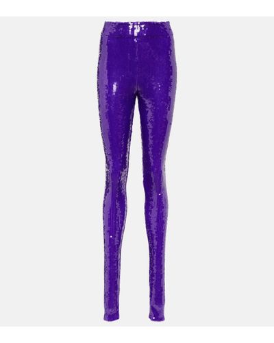LAQUAN SMITH Sequined High-rise leggings - Purple