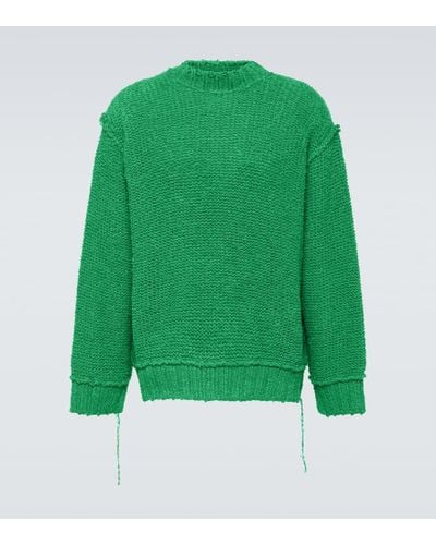 Sacai Distressed Cotton Sweater - Green
