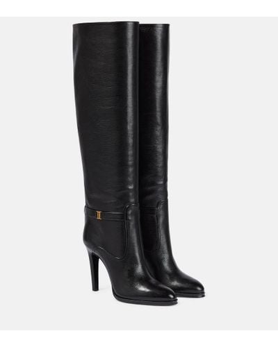 Saint Laurent Diane Kniehohe Stiefel Aus Leder Mit Logodetail - Schwarz