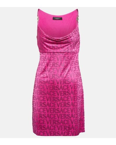 Versace Allover Medusa '95 Embellished Satin Minidress - Pink