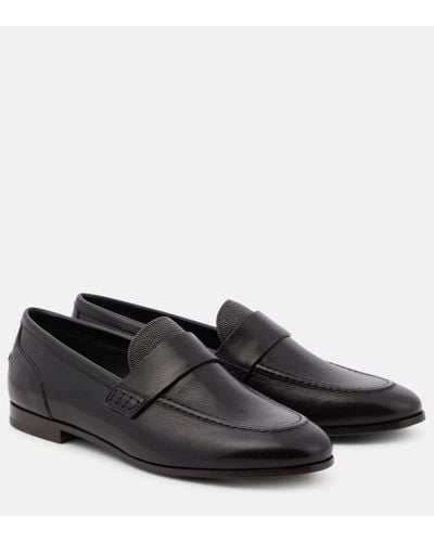 Brunello Cucinelli Monili-embellished Leather Loafers - Black