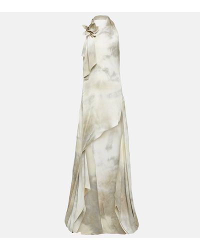 Coperni Floral-applique Asymmetric Gown - Natural