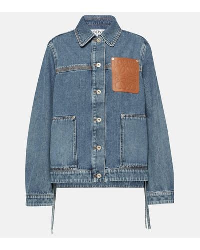 Loewe Veste En Jean À Finition En Cuir - Bleu