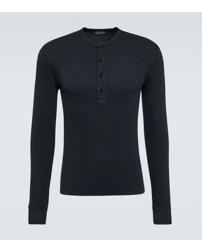 Tom Ford Camiseta con botones de punto acanalado - Azul