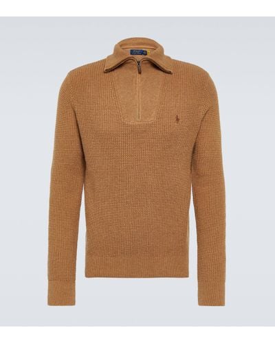 Polo Ralph Lauren Wool And Cotton Half-zip Jumper - Brown