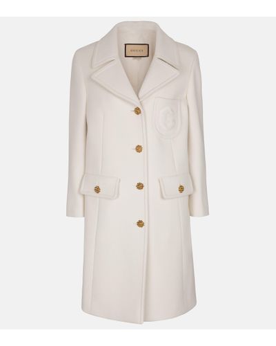 Gucci Double G Embroidered Wool Coat - Natural