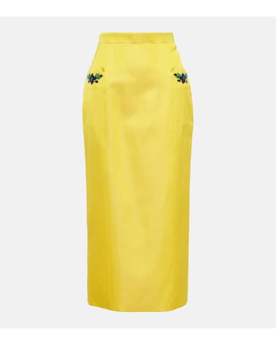 Miss Sohee Iris Embellished Velvet Midi Skirt - Yellow