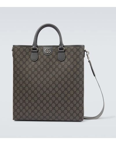 Gucci Ophidia GG Medium Leather-trimmed Tote Bag - Gray