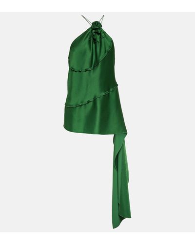 Victoria Beckham Floral-applique Draped Satin Top - Green