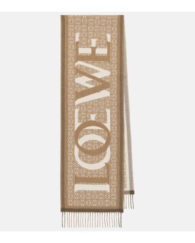 Loewe Love Fringed Wool And Cashmere-blend Jacquard Scarf - Brown